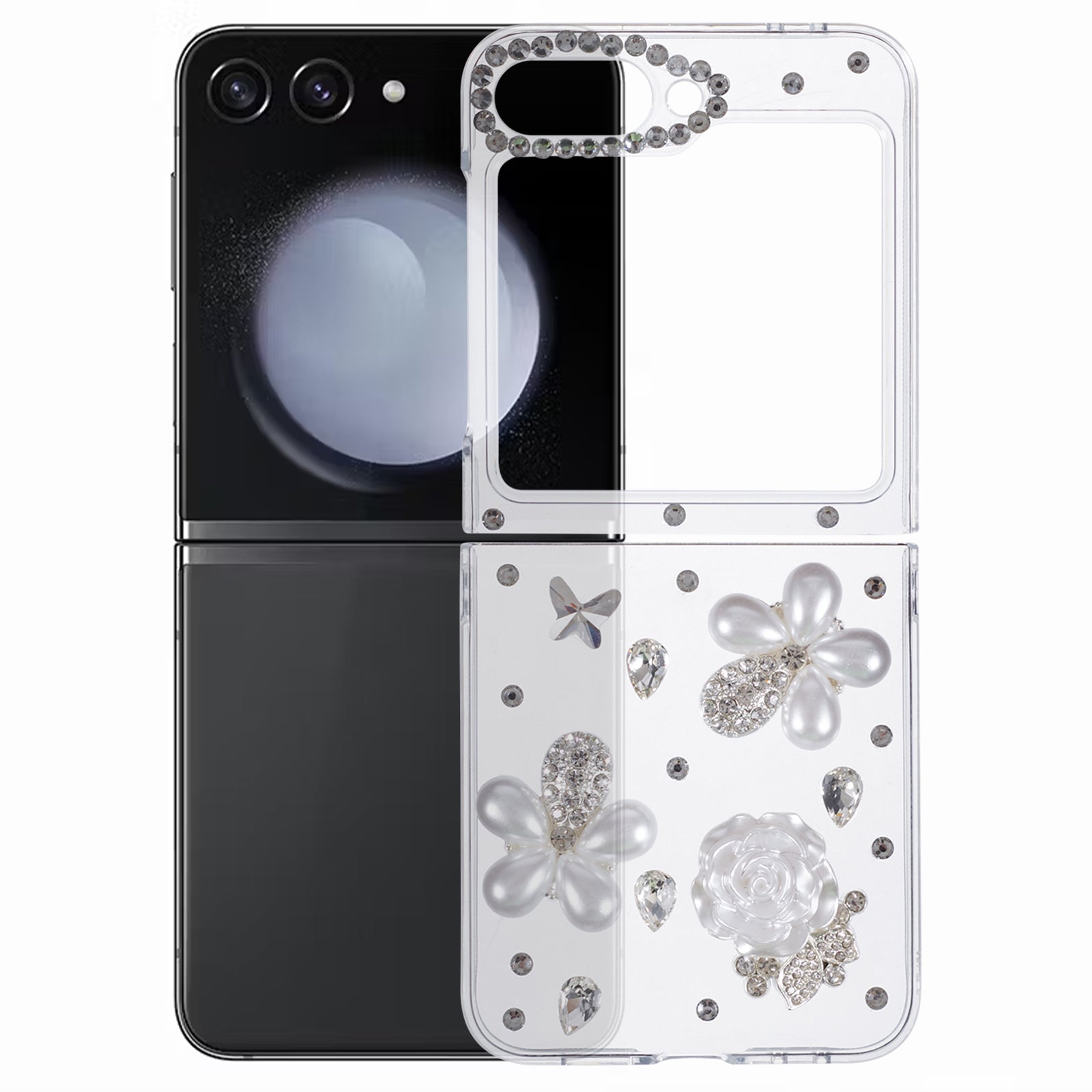 For Samsung Galaxy Z Flip6 5G Case 2-Piece Design Hard Plastic Phone Shell with Rhinestone Decor For Samsung Galaxy Z Flip6 5G Case 2-Piece Design Hard Plastic Phone Shell with Rhinestone Decor